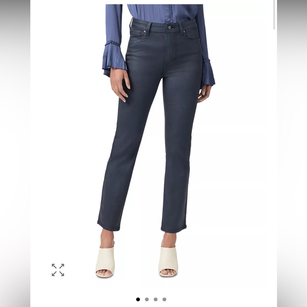 PAIGE Cindy Coated High Rise Ankle Slim Straight Jeans in Royal Navy Luxe 32